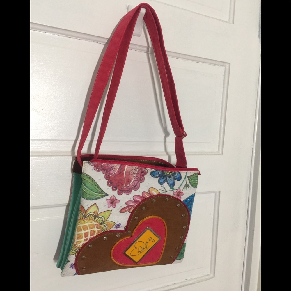 Falcony Vegan Suede Floral Crossbody Bag